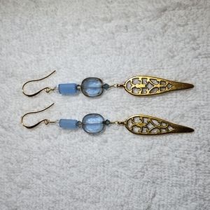 Light blue and gold handmade dangle earrings